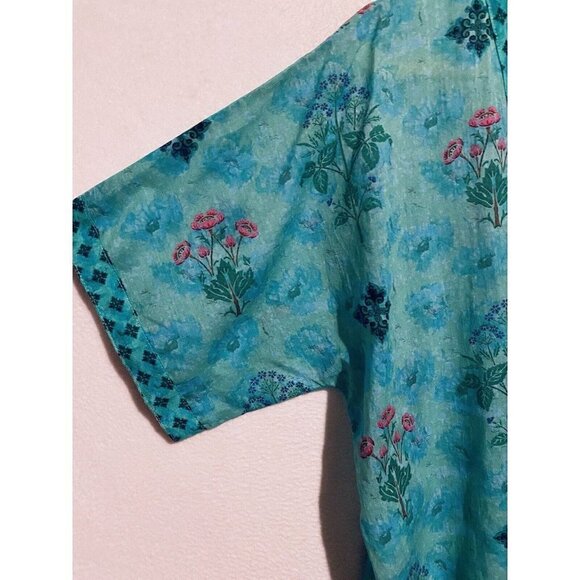 World Market Top Womens One Size Aqua Blue Floral Kimono Lightweight Beachy Boho - Picture 3 of 8